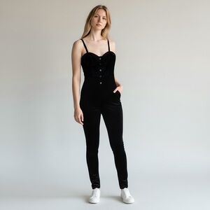 Urban Outfitters Black Stretch Sweetheart-Strap Flare Leg Jumpsuit